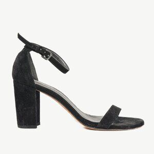 Stuart Weitzman NearlyNude Black Suede Ankle-Strap Sandals